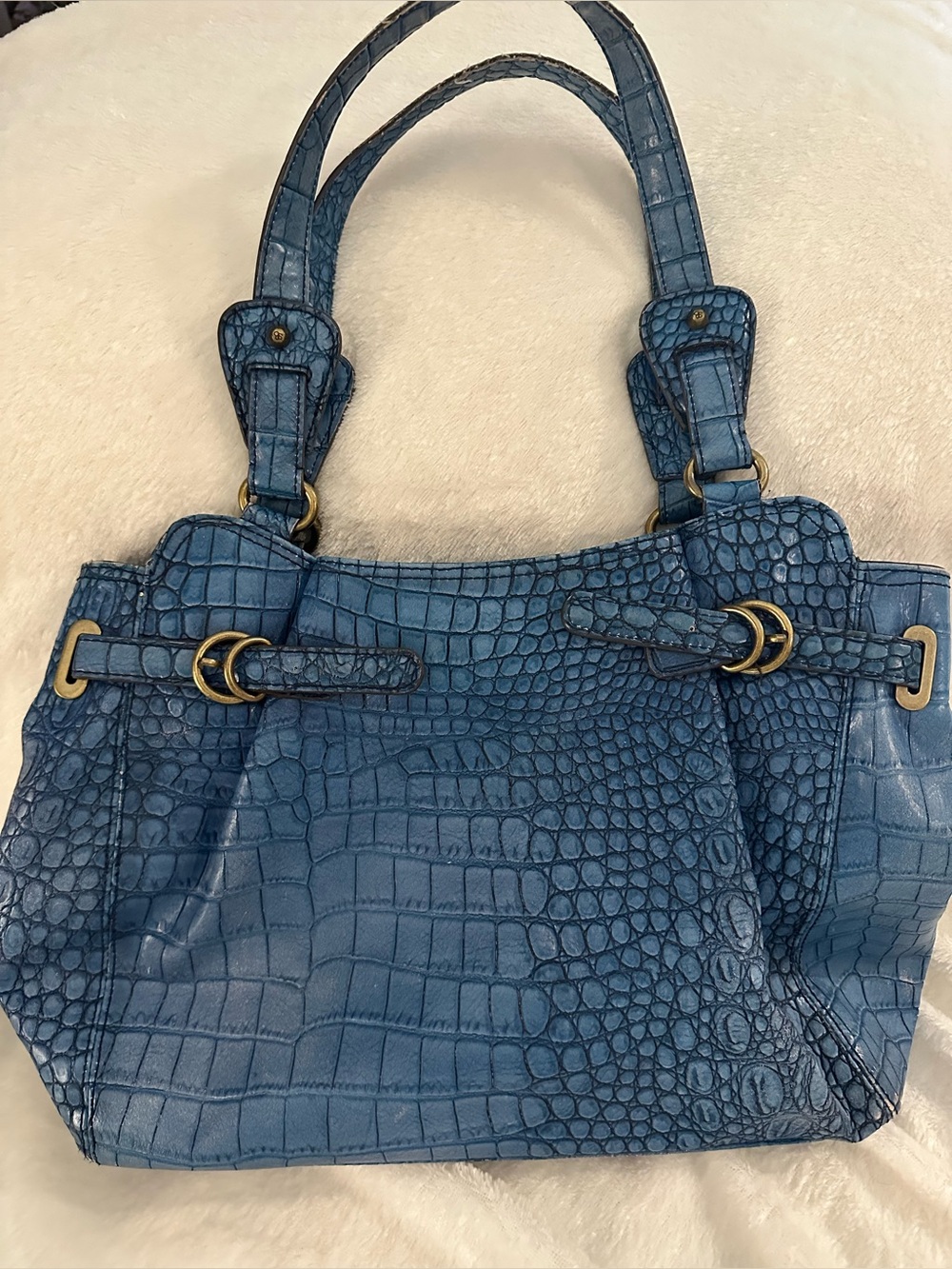 Jessica Simpson Blue Croc-Embossed Shoulder Bag.